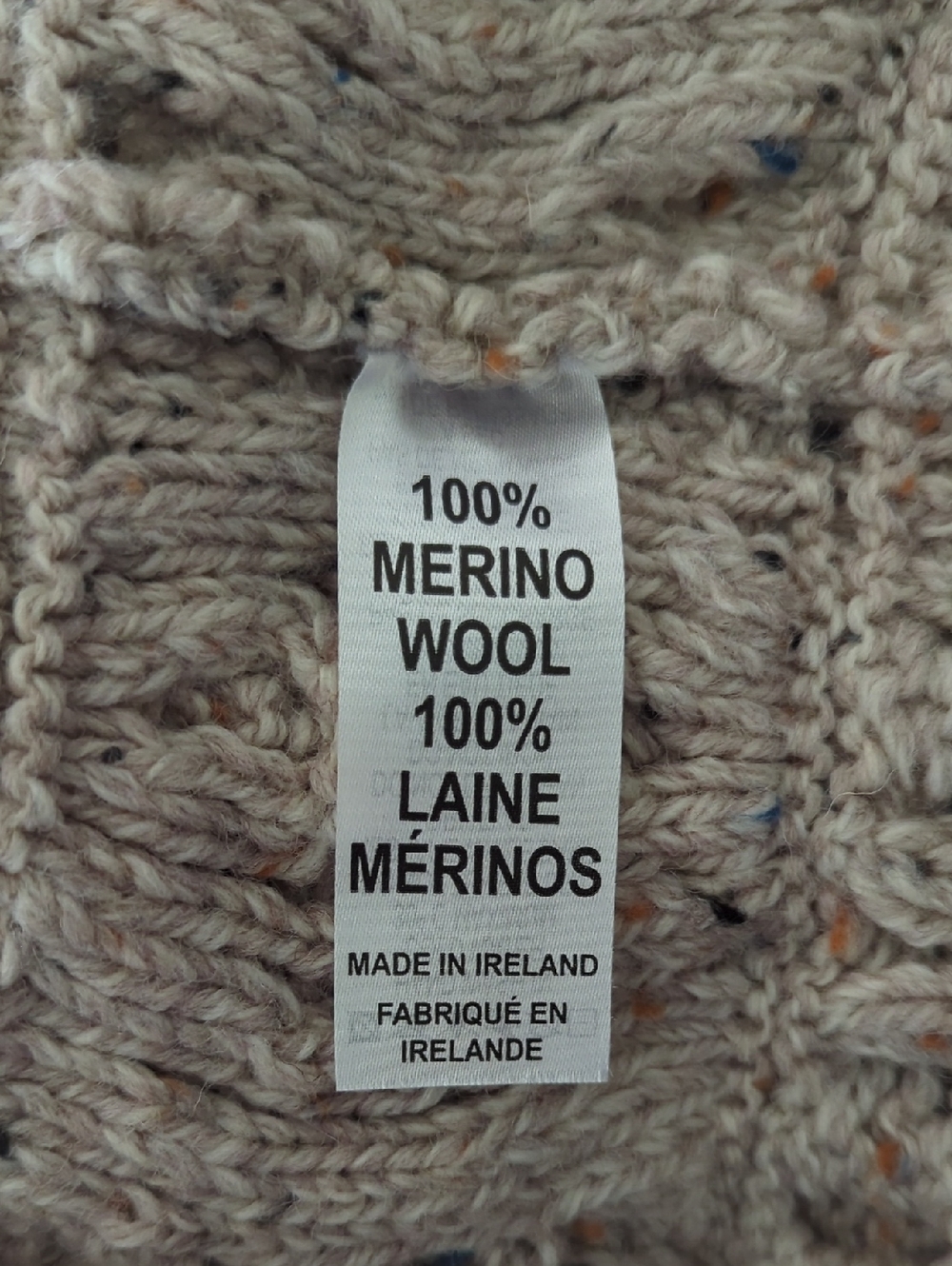 Aran Mor Oatmeal Merino Wool Cable Knit Hooded Cardigan Sweater - Picture 6 of 6